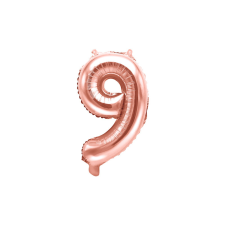 ''9'' számú fólia lufi, 35 cm, rózsaszín arany party kellék