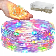  100 LED-es színes drótos fényfüzér elemről működő, 10m karácsonyfa izzósor