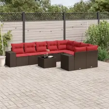  10 db barna polyrattan kerti kanapégarnitúra párnákkal kerti bútor