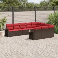  10 db barna polyrattan kerti kanapégarnitúra párnákkal kerti bútor