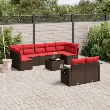  10 db barna polyrattan kerti kanapégarnitúra párnákkal kerti bútor