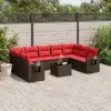  10 db barna polyrattan kerti kanapégarnitúra párnákkal