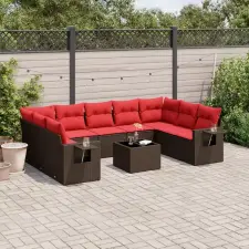  10 db barna polyrattan kerti kanapégarnitúra párnákkal kerti bútor