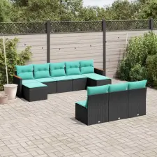  10 db fekete polyrattan kerti kanapégarnitúra párnákkal kerti bútor