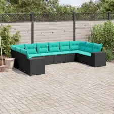 10 db fekete polyrattan kerti kanapégarnitúra párnákkal kerti bútor