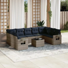  10 db szürke polyrattan kerti kanapégarnitúra párnákkal kerti bútor