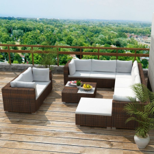 10 részes barna polyrattan kerti bútorszett párnákkal kerti bútor