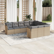 10 részes bézs polyrattan kerti ülőgarnitúra párnával kerti bútor