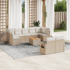 10 részes bézs polyrattan kerti ülőgarnitúra párnával kerti bútor