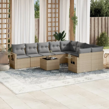  10 részes bézs polyrattan kerti ülőgarnitúra párnával kerti bútor