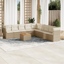 10 részes bézs polyrattan kerti ülőgarnitúra párnával kerti bútor