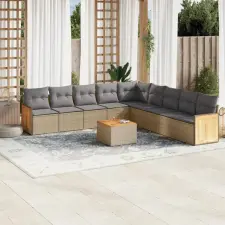  10 részes bézs polyrattan kerti ülőgarnitúra párnával kerti bútor