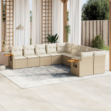  10 részes bézs polyrattan kerti ülőgarnitúra párnával kerti bútor