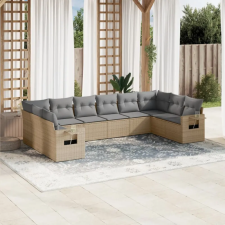  10 részes bézs polyrattan kerti ülőgarnitúra párnával kerti bútor