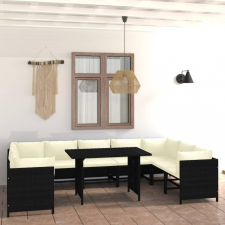 10 részes fekete polyrattan kerti ülőgarnitúra párnákkal kerti bútor