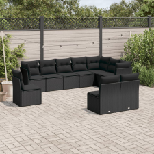 10 részes fekete polyrattan kerti ülőgarnitúra párnákkal kerti bútor