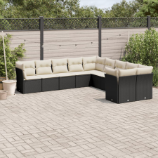 10 részes fekete polyrattan kerti ülőgarnitúra párnákkal kerti bútor