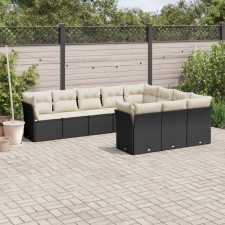10 részes fekete polyrattan kerti ülőgarnitúra párnákkal kerti bútor