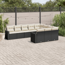  10 részes fekete polyrattan kerti ülőgarnitúra párnákkal kerti bútor
