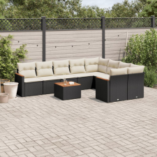  10 részes fekete polyrattan kerti ülőgarnitúra párnákkal kerti bútor