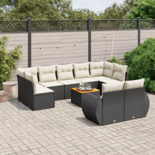  10 részes fekete polyrattan kerti ülőgarnitúra párnákkal kerti bútor