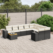  10 részes fekete polyrattan kerti ülőgarnitúra párnákkal kerti bútor