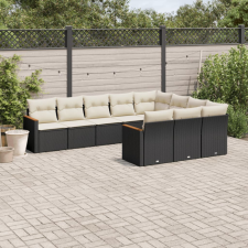  10 részes fekete polyrattan kerti ülőgarnitúra párnákkal kerti bútor