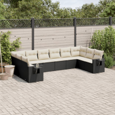  10 részes fekete polyrattan kerti ülőgarnitúra párnákkal kerti bútor