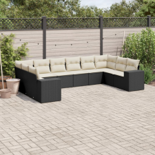  10 részes fekete polyrattan kerti ülőgarnitúra párnákkal kerti bútor