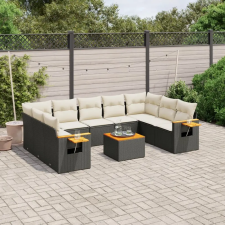  10 részes fekete polyrattan kerti ülőgarnitúra párnákkal kerti bútor