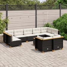  10 részes fekete polyrattan kerti ülőgarnitúra párnákkal kerti bútor
