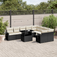  10 részes fekete polyrattan kerti ülőgarnitúra párnákkal kerti bútor