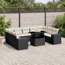  10 részes fekete polyrattan kerti ülőgarnitúra párnákkal kerti bútor