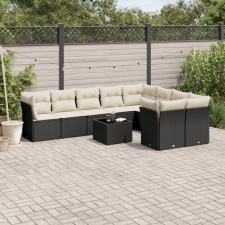 10 részes fekete polyrattan kerti ülőgarnitúra párnákkal kerti bútor