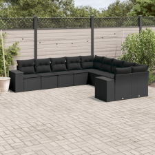 10 részes fekete polyrattan kerti ülőgarnitúra párnákkal kerti bútor