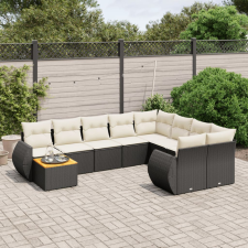 10 részes fekete polyrattan kerti ülőgarnitúra párnákkal kerti bútor