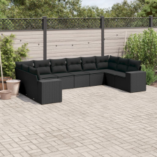  10 részes fekete polyrattan kerti ülőgarnitúra párnákkal kerti bútor