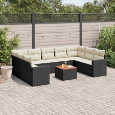  10-részes fekete polyrattan kerti ülőgarnitúra párnákkal kerti bútor