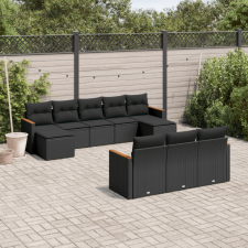  10 részes fekete polyrattan kerti ülőgarnitúra párnákkal kerti bútor