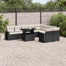 10 részes fekete polyrattan kerti ülőgarnitúra párnákkal kerti bútor