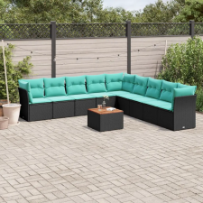  10 részes fekete polyrattan kerti ülőgarnitúra párnával kerti bútor