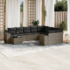  10 részes szürke polyrattan kerti ülőgarnitúra párnákkal kerti bútor