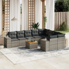  10 részes szürke polyrattan kerti ülőgarnitúra párnákkal kerti bútor