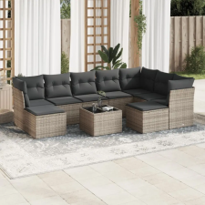  10 részes szürke polyrattan kerti ülőgarnitúra párnákkal kerti bútor