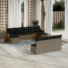  10 részes szürke polyrattan kerti ülőgarnitúra párnákkal kerti bútor