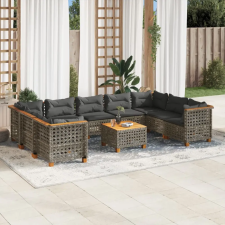  10 részes szürke polyrattan kerti ülőgarnitúra párnákkal kerti bútor