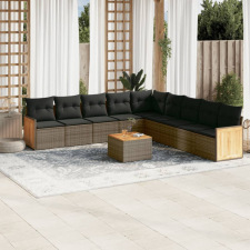 10 részes szürke polyrattan kerti ülőgarnitúra párnákkal kerti bútor