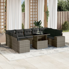  10 részes szürke polyrattan kerti ülőgarnitúra párnákkal kerti bútor
