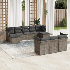  10 részes szürke polyrattan kerti ülőgarnitúra párnákkal kerti bútor