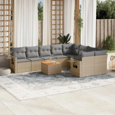  10 részes vegyes bézs polyrattan kerti ülőgarnitúra párnákkal kerti bútor